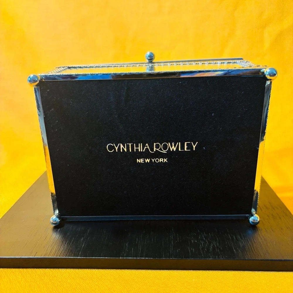 Cynthia Rowley Sparkle Silver Glass Jewelry Trinket Box Mirrored Glam Decor
